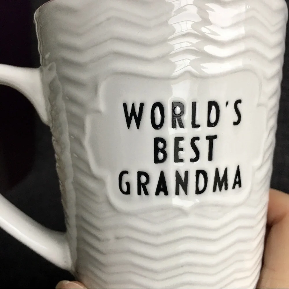 “World’s Best Grandma” Coffee Mug, White, Pink, Black, 16 oz